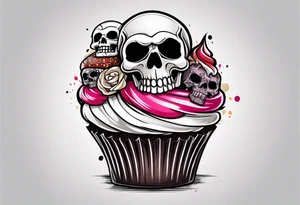 Cupcake with skulls and dark evil imagery tattoo idea