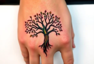 Vibrant tree of life Jamaican and Irish colours tattoo idea
