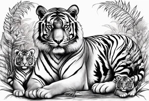 Calm strong tiger in the jungle, with his cubs tattoo idea