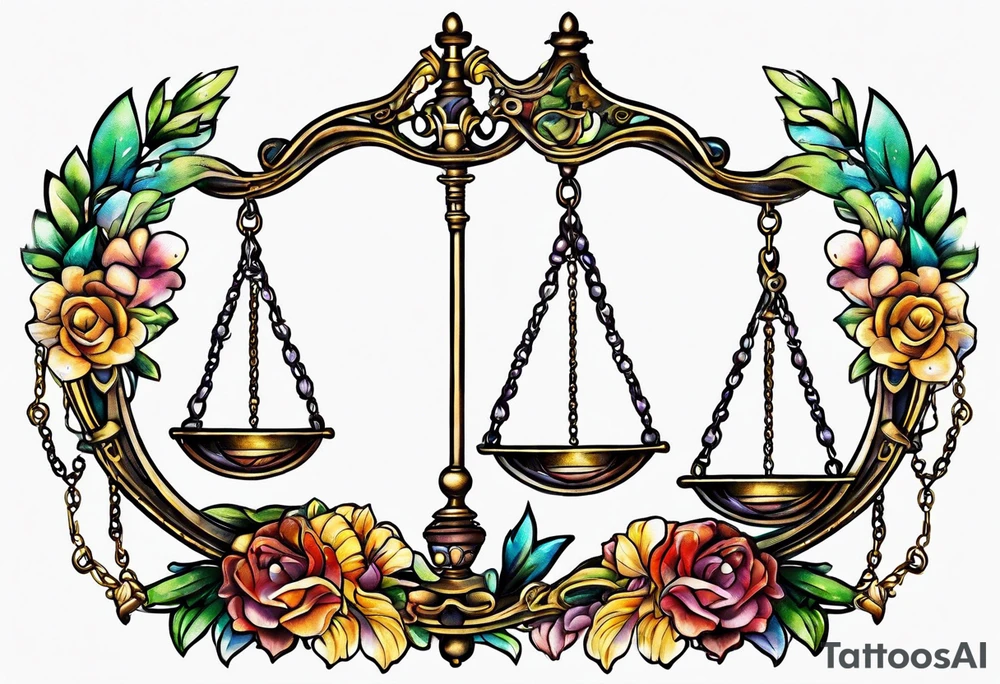 Libra scales hanging from a half moon tattoo idea