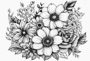 Flowers surrounded by honeycomb tattoo idea