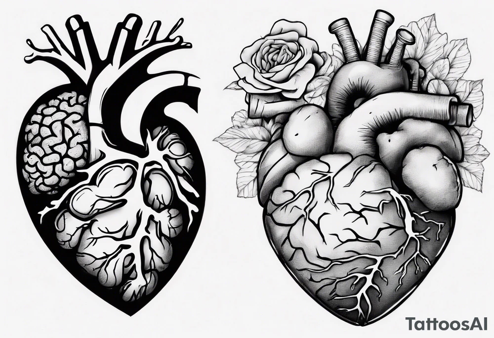 Half a human heart and half a human brain side by side tattoo idea