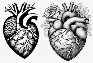 Half a human heart and half a human brain side by side tattoo idea