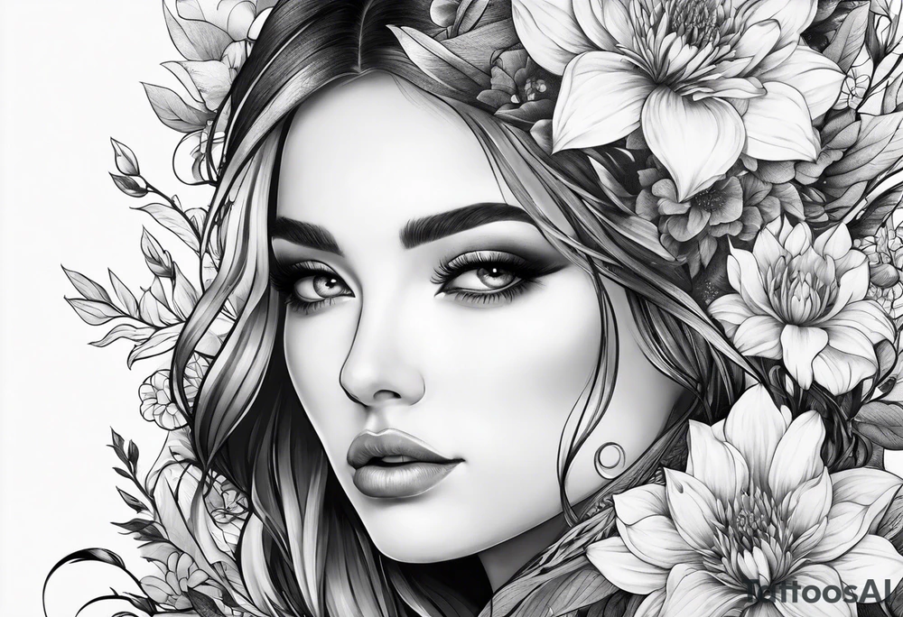 Sleeve tattoo, field of flowers with something cultural and majestic tattoo idea