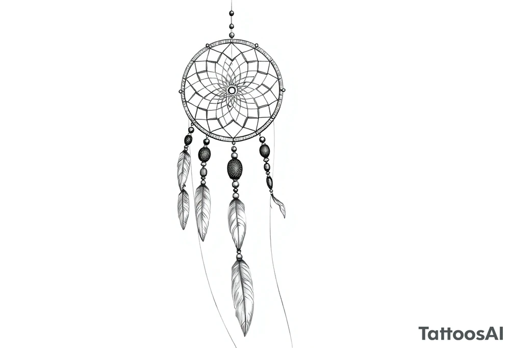 native dreamcatcher with flowing feathers and sacred beads tattoo idea