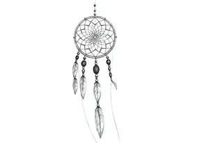 native dreamcatcher with flowing feathers and sacred beads tattoo idea