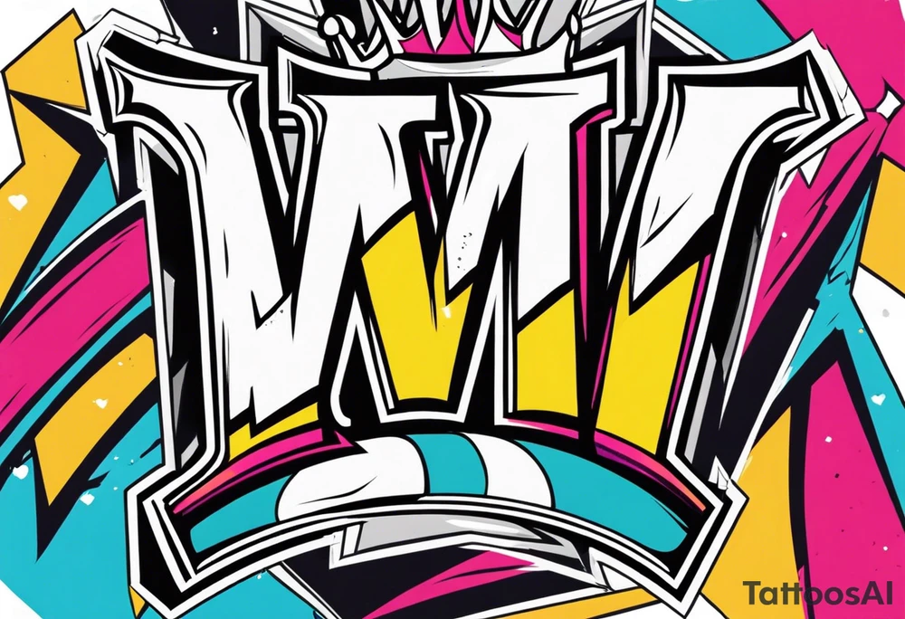 The letters M T R graffiti with a crown on the T tattoo idea