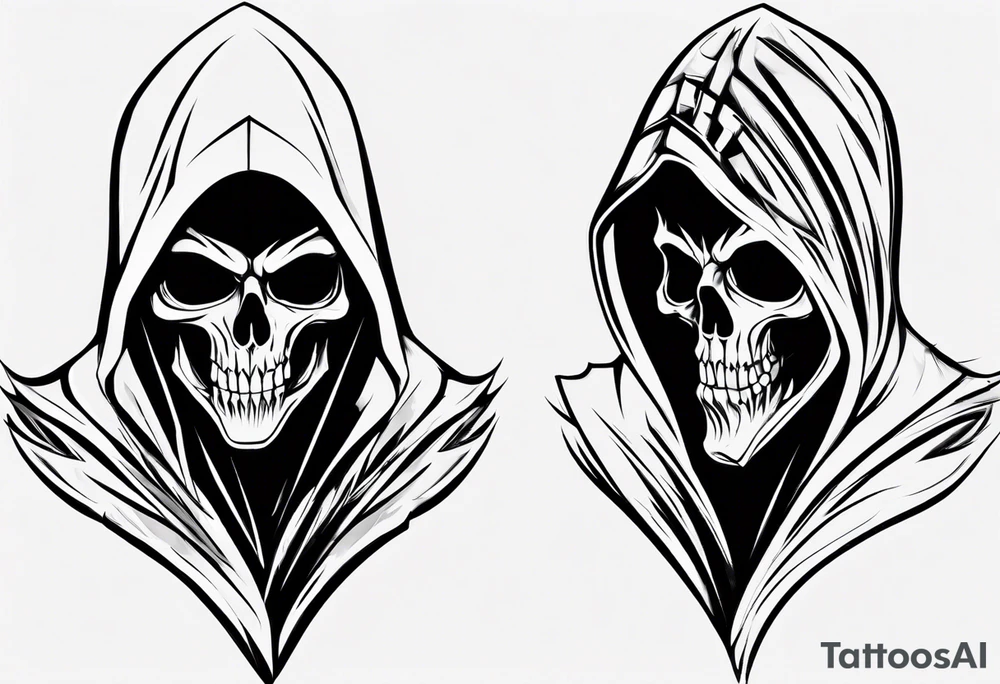 side view, hooded reaper upper body, no skull tattoo idea