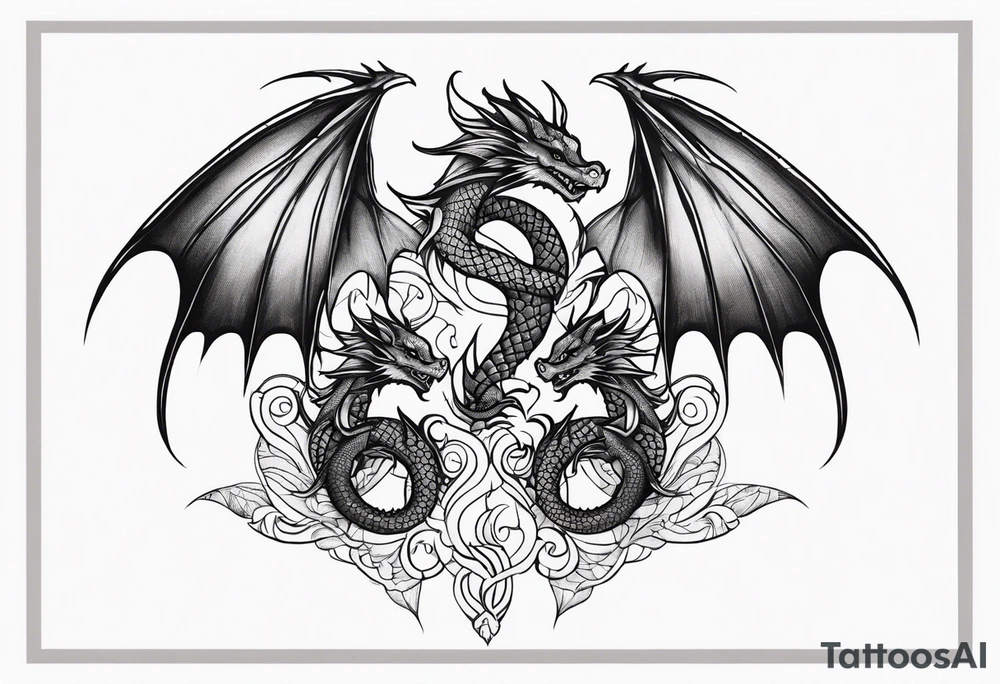 Mother dragon wings spread with 3 baby dragons tattoo idea Mother dragon wings spread with 3 baby dragons tattoo idea
