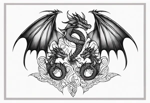 Mother dragon wings spread with 3 baby dragons tattoo idea