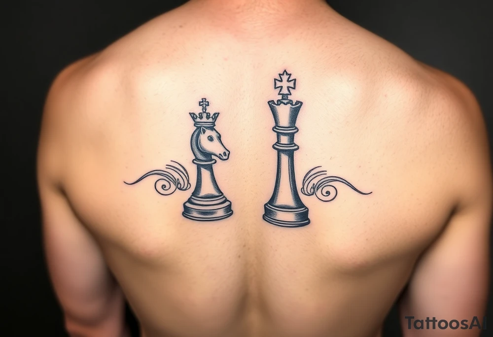 Queen and king chess piece on arm tattoo idea