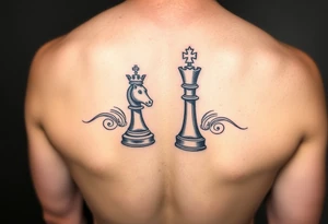 Queen and king chess piece on arm tattoo idea