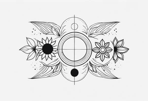 Strip of Moon phases in horizontal line, floral tattoo idea