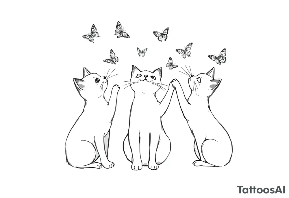 three cats playing with butterflies tattoo idea