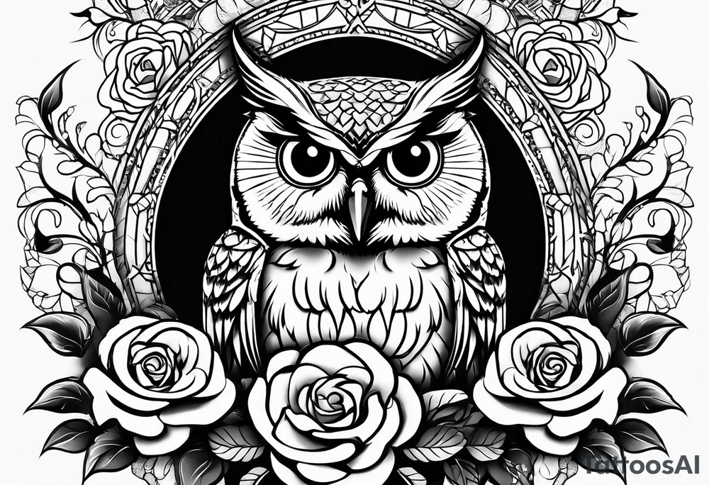 An owl, a rose, “but the greatest of these is love” tattoo idea
