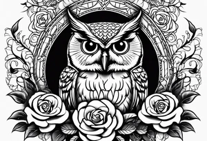 An owl, a rose, “but the greatest of these is love” tattoo idea