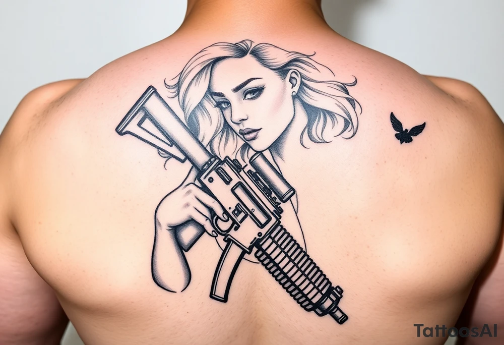 Curvy woman with ak 47 and a uzi tattoo idea