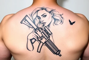 Curvy woman with ak 47 and a uzi tattoo idea