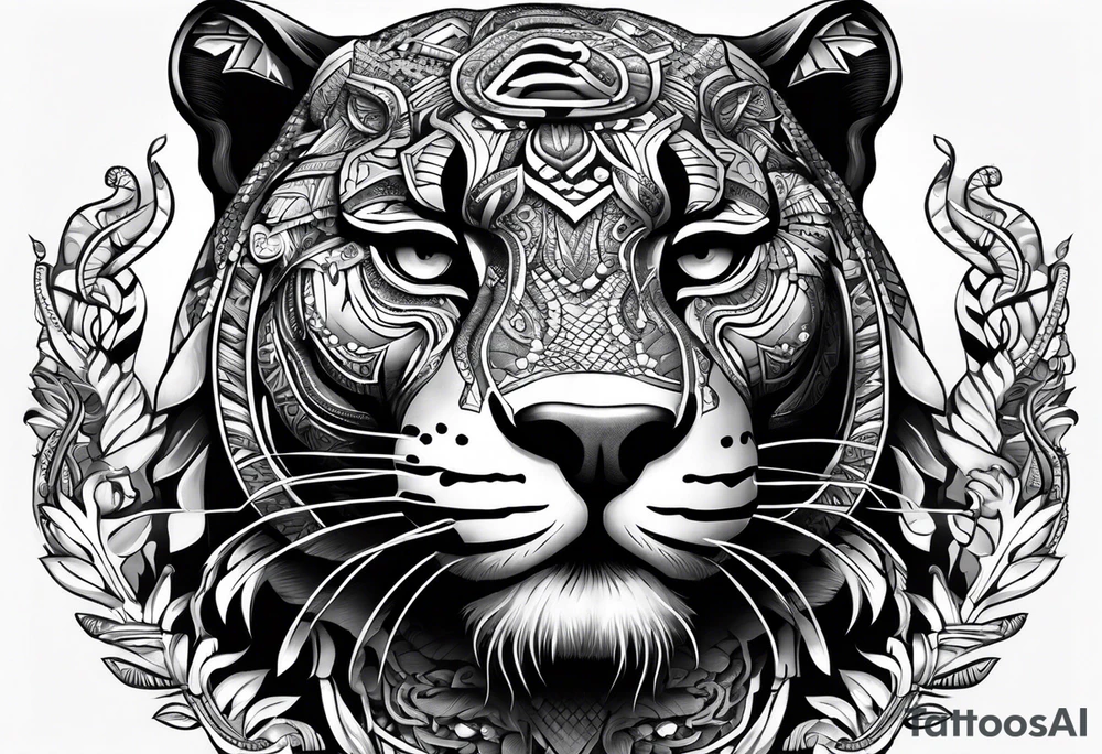 aztec black jaguar with snake tattoo idea