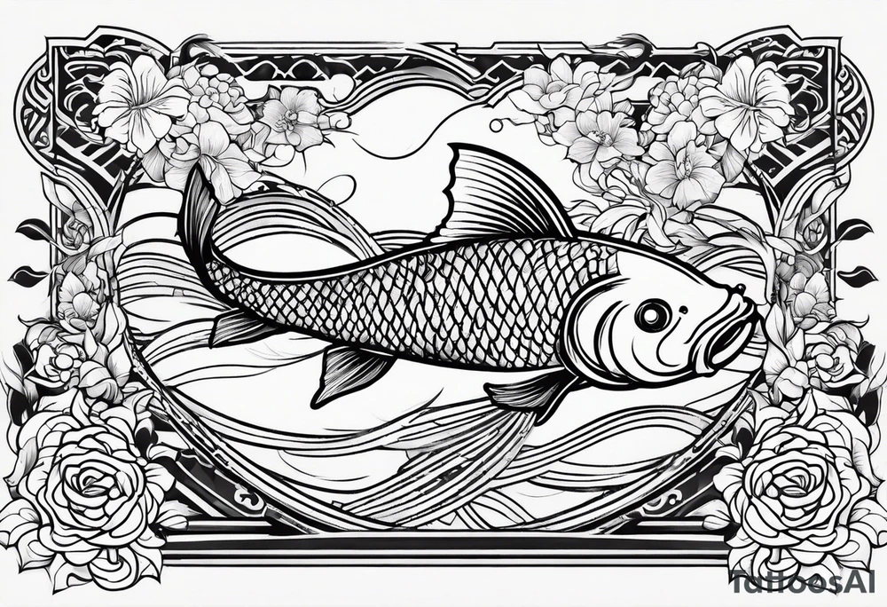 Koi fish with tribal background tattoo idea