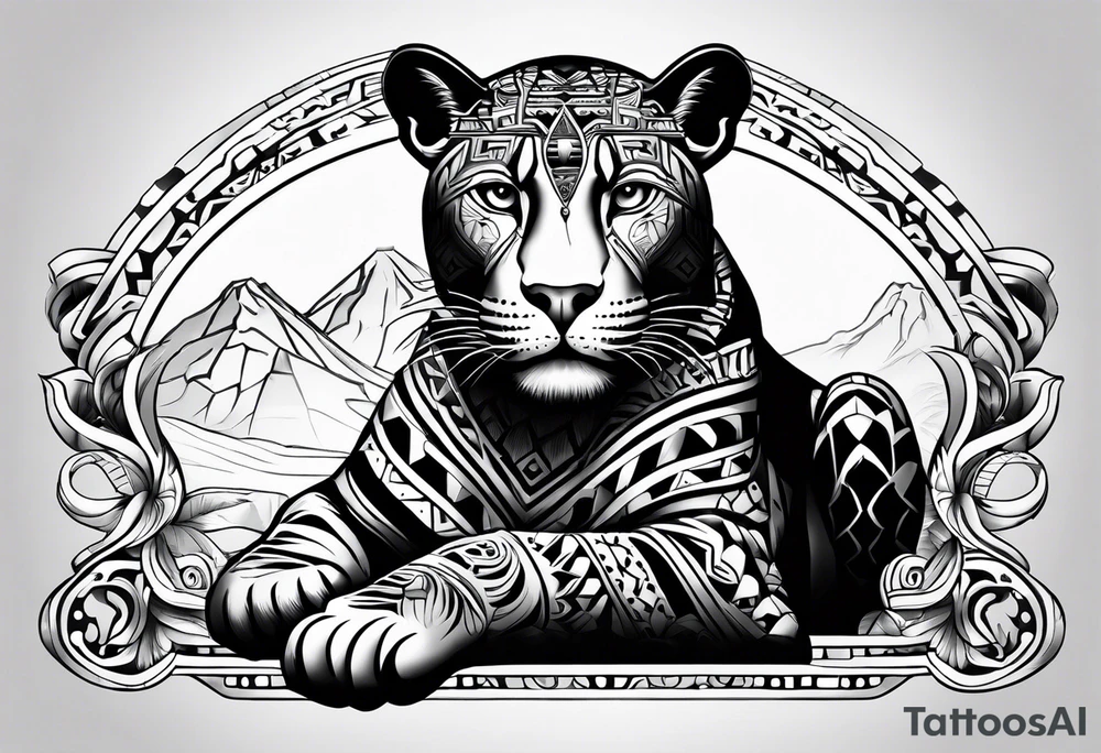 aztec black jaguar sitting tattoo idea