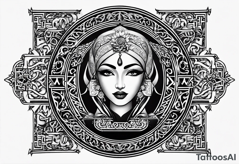 Arabic writing with scroll and heaven tattoo idea