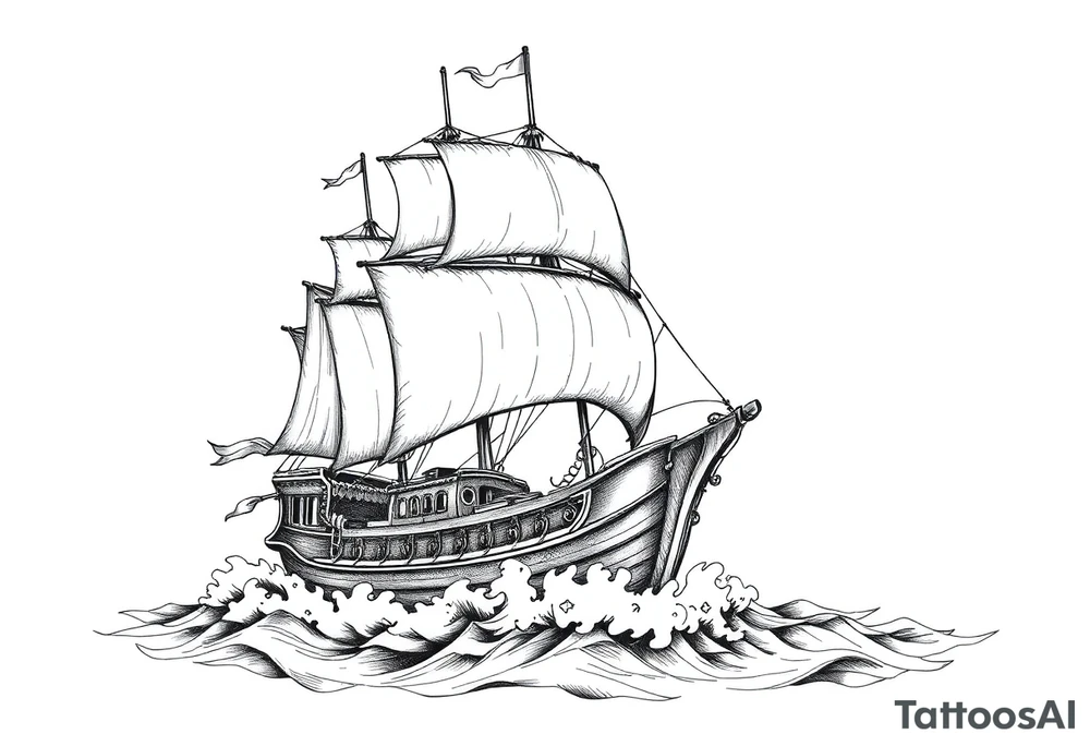pirate ship in stormy sea. tattoo idea
