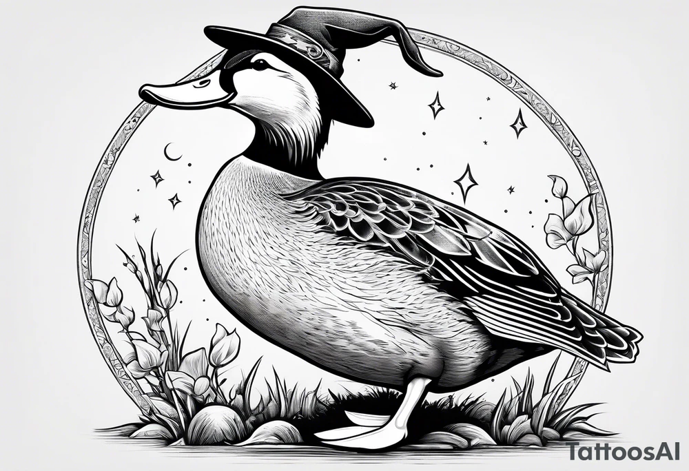 Dabbling Duck dressed like a wizard tattoo idea