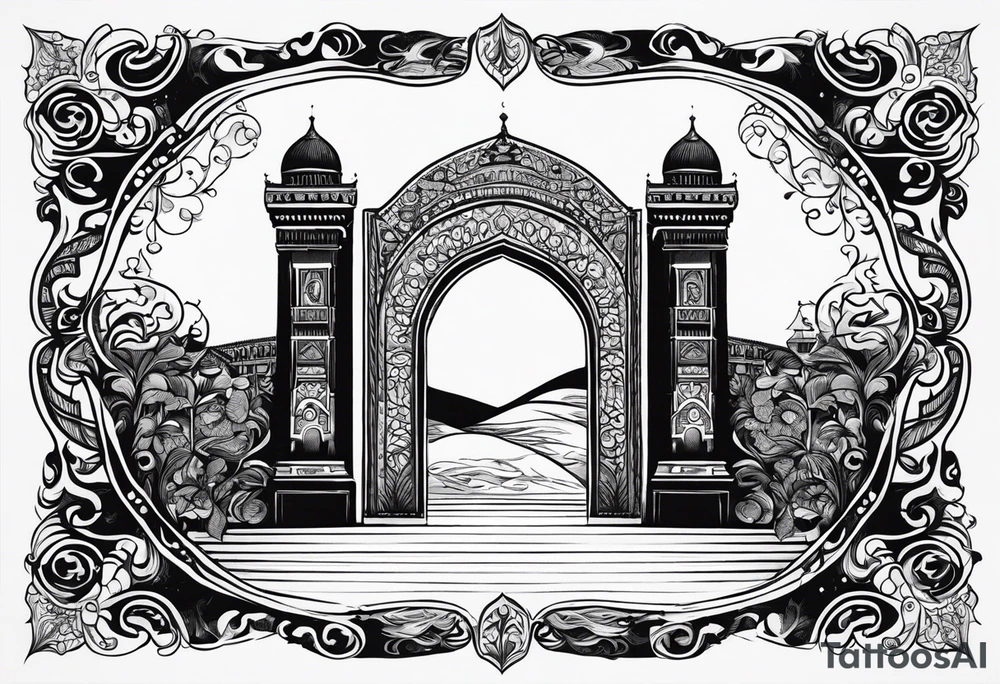 israel town gate vector swirl vignette tattoo idea