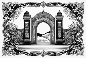 israel town gate vector swirl vignette tattoo idea