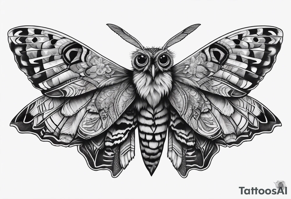 Dead head moth with long wings and owl eyes tattoo idea