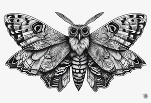 Dead head moth with long wings and owl eyes tattoo idea