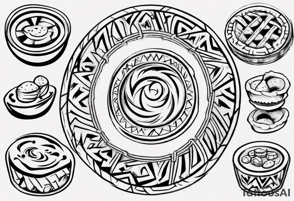 Create a tribal cartoon pie in a circle tattoo idea
