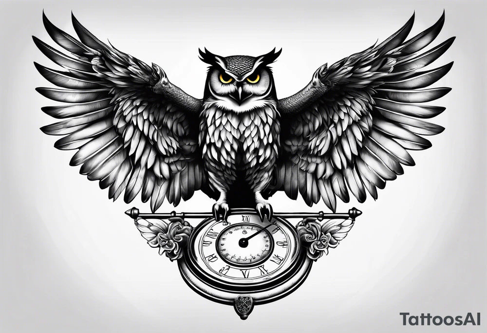 Flying owl holding a Libra scale with its claws tattoo idea Flying owl holding a Libra scale with its claws tattoo idea