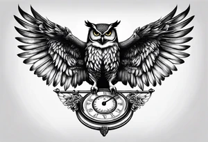 Flying owl holding a Libra scale with its claws tattoo idea
