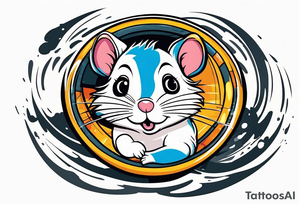 A black hamster running in his wheel tattoo idea