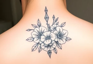 Neck tattoo with flowers,diamonds tattoo idea