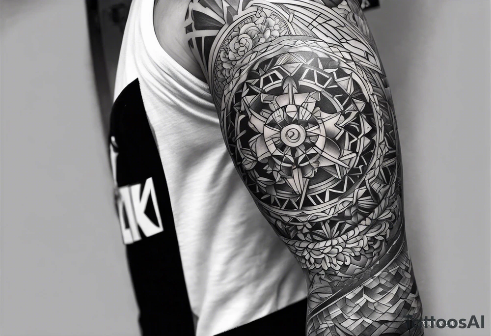 Mix match full leg sleeve male tattoo idea