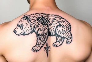 Nordic Viking themed bear on shoulder Vegvisir symbol tribal elder furthark bicep band tattoo idea