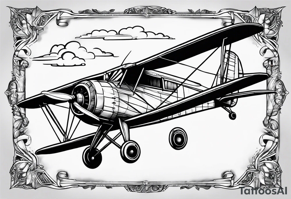 sketch of adventure plane in perspective from the bottom tattoo idea