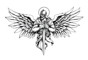 Holy Archangel, Biblical, Christianity, Hebrew, Guards of Christianity, Holding a sword, has six wings, wearing helmet, halo, seraphim, seek justice, walk only with God tattoo idea