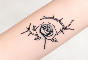 Oblong Crown of braided thorns with a rose with a stem in the middle tattoo idea