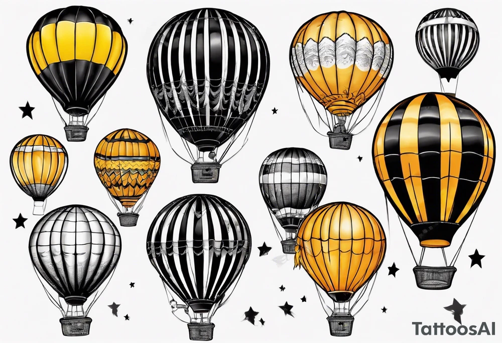 hot air balloon, colours black and orangey yellow, horizontal stripes tattoo idea
