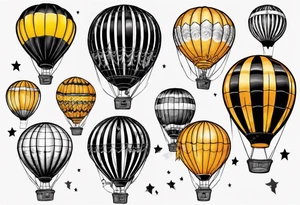 hot air balloon, colours black and orangey yellow, horizontal stripes tattoo idea