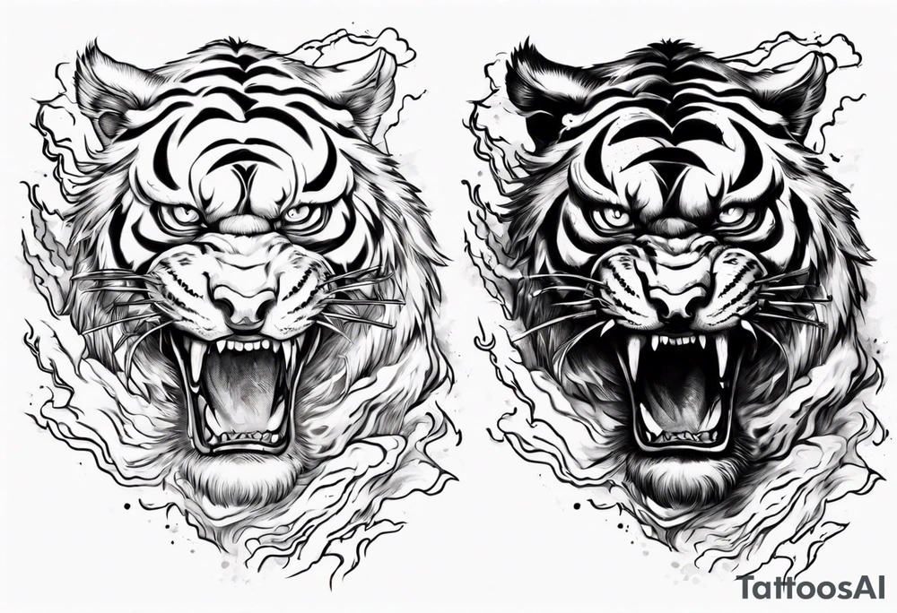 mythical ferocious tiger with lightning around it. The tattoo is for a forearm sleeve tattoo idea