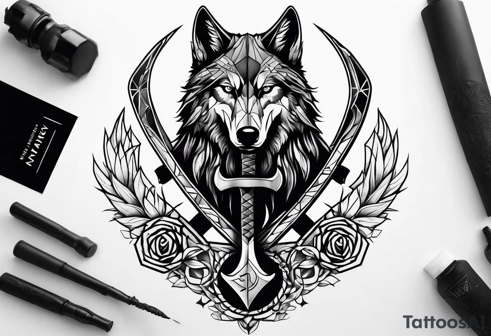 valkeryie wolf crow axe tattoo idea