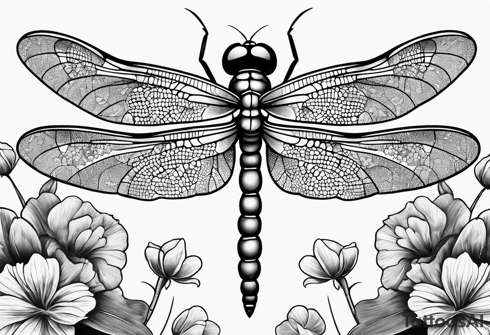 Dragon fly with clovers in the background tattoo idea