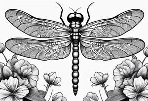 Dragon fly with clovers in the background tattoo idea