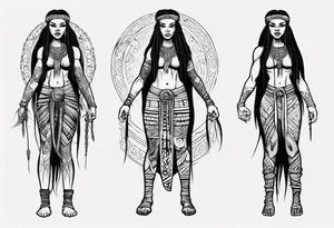 African female Viking  full body 
slim long face small mouth long braided hair tattoo idea