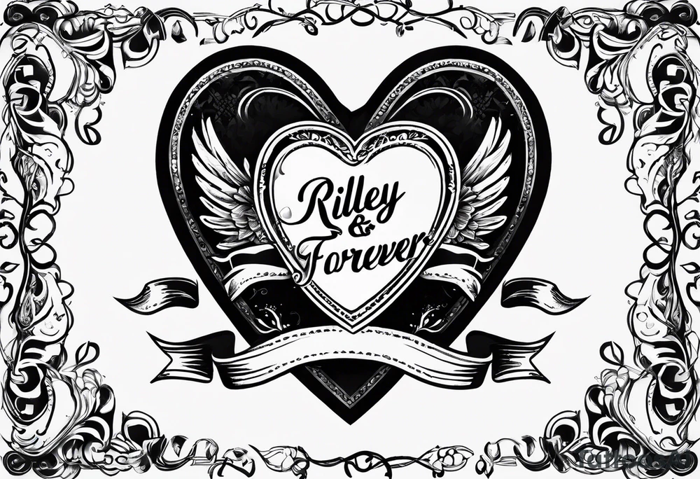 heart with ribbon that says "Riley and Mel forever" tattoo idea
